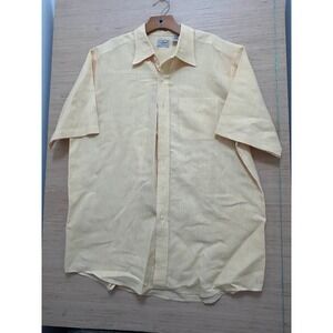LLBean Mens Linen Short‎ Sleeve Button Down Shirt Yellow L REG